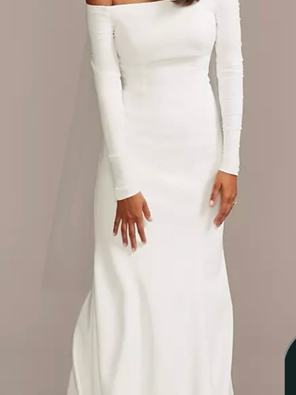 Elegant Off-Shoulder Long Sleeve White Mermaid Dress. David’s Bridal size 6p - Picture 5 of 9